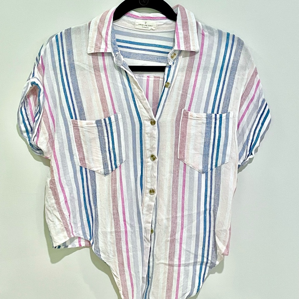 Thread&Supply Button-down Stripped Tie-front Shirt